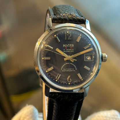 Reloj Hilton Automático Hombre 17Jewels Sunburst Azul Año 1964 INCABLOC ESCASO