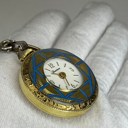 Reloj Colgante A Cuerda Lucerne SUIZO Azul y Dorado Elab. en 1970 Revival Art Déco - fotografía 4