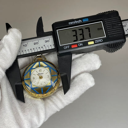 Reloj Colgante A Cuerda Lucerne SUIZO Azul y Dorado Elab. en 1970 Revival Art Déco - fotografía 6