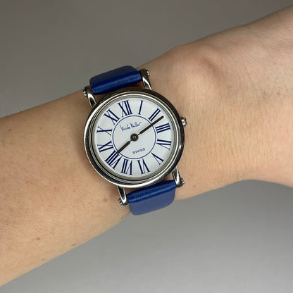 Reloj de mujer SUIZO Nicole Miller Time Flies Año 1993 Roman Blue Dial Inspiración neoclásica - fotografía 2