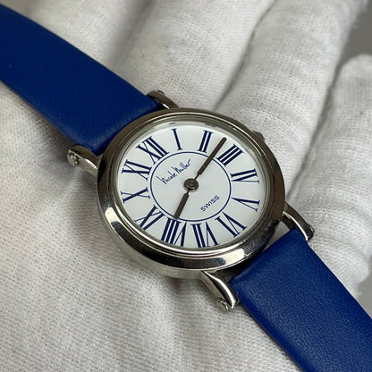 Reloj de mujer SUIZO Nicole Miller Time Flies Año 1993 Roman Blue Dial Inspiración neoclásica - fotografía 4