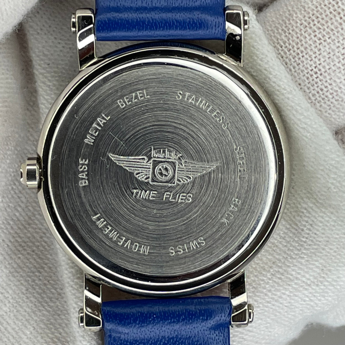 Reloj de mujer SUIZO Nicole Miller Time Flies Año 1993 Roman Blue Dial Inspiración neoclásica - fotografía 6