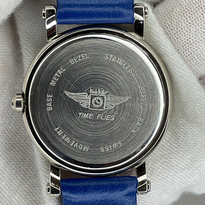 Reloj de mujer SUIZO Nicole Miller Time Flies Año 1993 Roman Blue Dial Inspiración neoclásica - fotografía 6