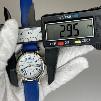 Reloj de mujer SUIZO Nicole Miller Time Flies Año 1993 Roman Blue Dial Inspiración neoclásica - fotografía 3
