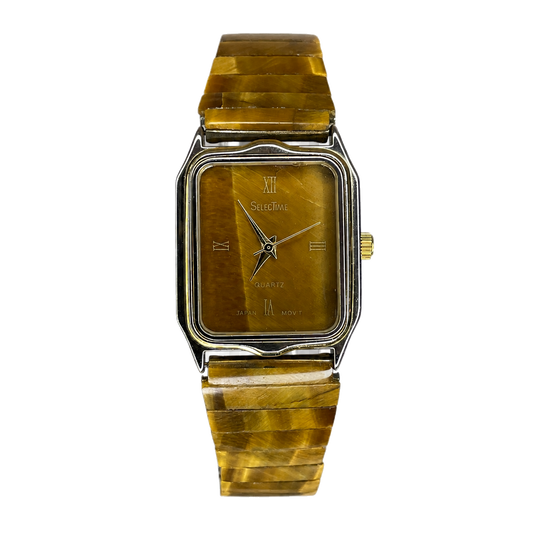 Reloj joya de mujer SelectTime 1988 Resina veteada estilo ojo de tigre Impecable - vista frontal sin fondo
