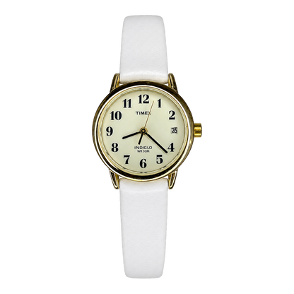 Reloj de mujer Timex Easy Reader Date INDIGLO Año 2002 Pulsera blanca nueva - vista frontal sin fondo