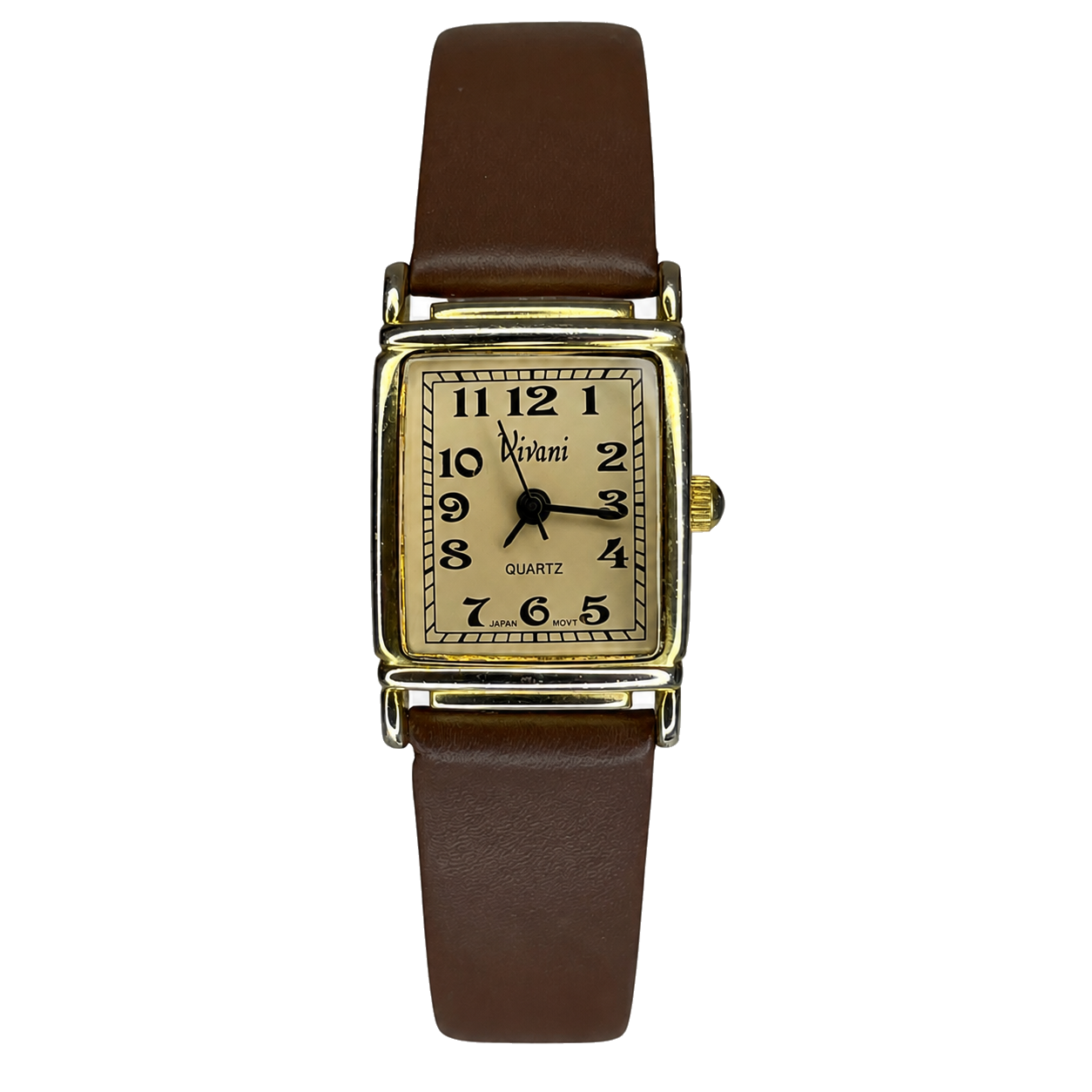 Reloj de mujer Vivani 1990 Tonalidad Ámbar Pulsera nueva Funciona perfecto Art Déco reinterpretado - vista frontal sin fondo