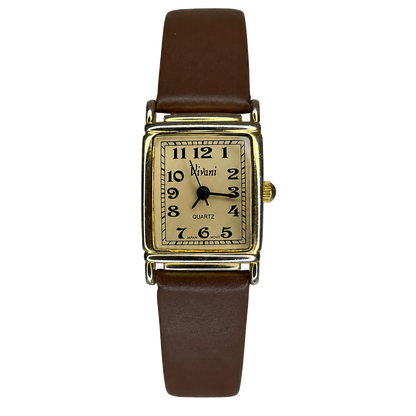 Reloj de mujer Vivani 1990 Tonalidad Ámbar Pulsera nueva Funciona perfecto Art Déco reinterpretado - vista frontal sin fondo