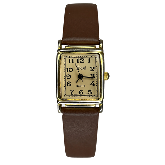 Reloj de mujer Vivani 1990 Tonalidad Ámbar Pulsera nueva Funciona perfecto Art Déco reinterpretado - vista frontal sin fondo