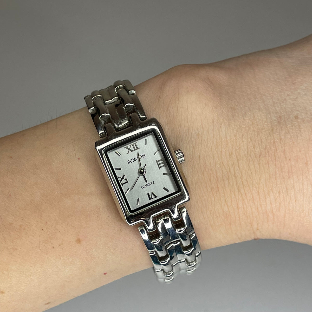 Reloj Joya Rumours Rectangular Plateado con brazalete geométrico Año 2001 JAPAN MOVT — imagen 11