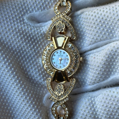 Reloj Joya Swistar 4011-1L Dorado con cristales y brazalete floral Año 2003 Máquina SUIZA