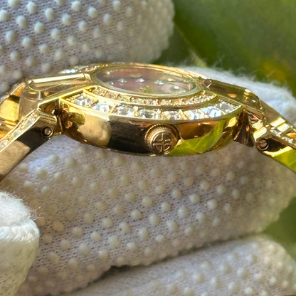 Reloj Joya Swistar 4011-1L Dorado con cristales y brazalete floral Año 2003 Máquina SUIZA