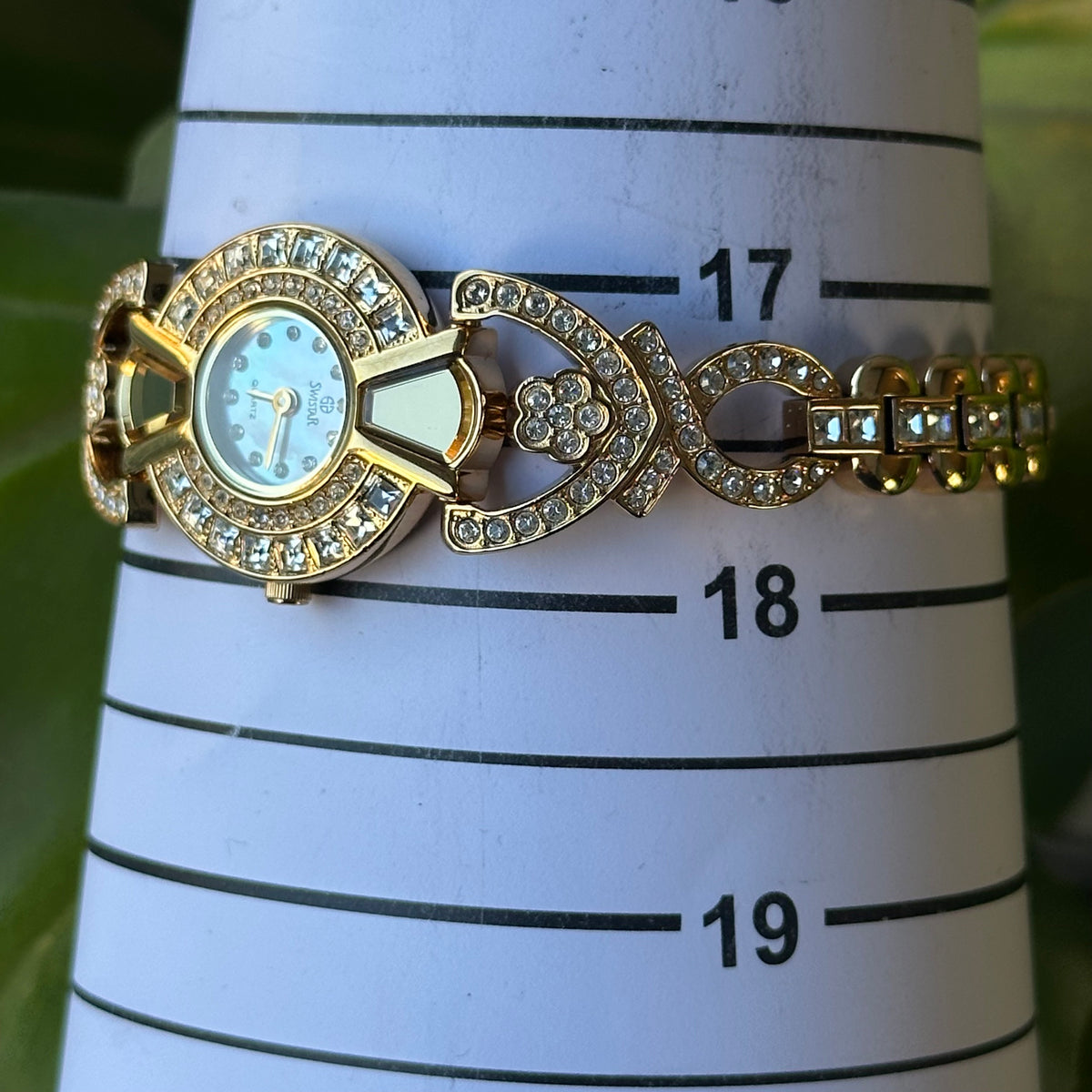 Reloj Joya Swistar 4011-1L Dorado con cristales y brazalete floral Año 2003 Máquina SUIZA