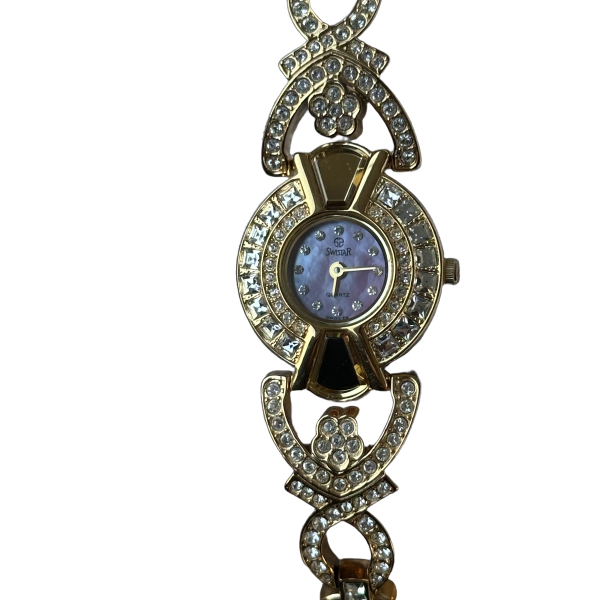 Reloj Joya Swistar 4011-1L Dorado con cristales y brazalete floral Año 2003 Máquina SUIZA