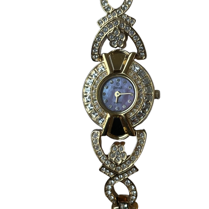 Reloj Joya Swistar 4011-1L Dorado con cristales y brazalete floral Año 2003 Máquina SUIZA
