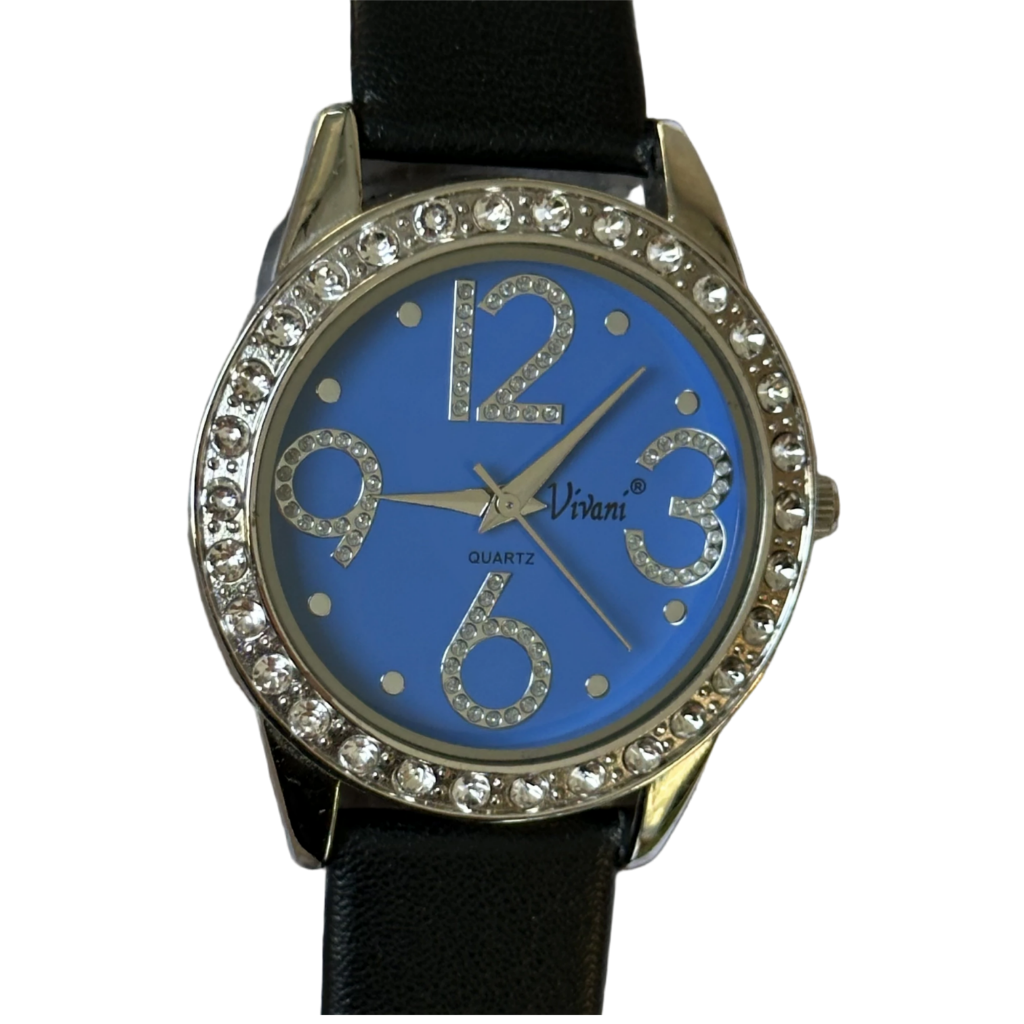 Reloj Vivani Quartz Mujer Azul Bisel de Cristales Año 2010 Pulsera Nueva JAPAN MOV.