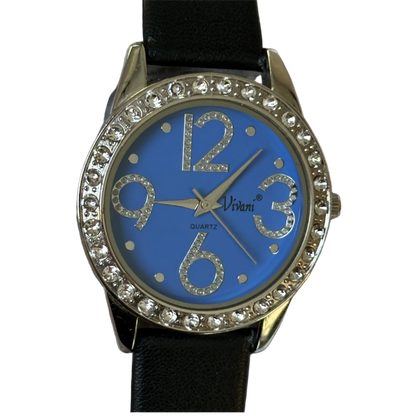 Reloj Vivani Quartz Mujer Azul Bisel de Cristales Año 2010 Pulsera Nueva JAPAN MOV.