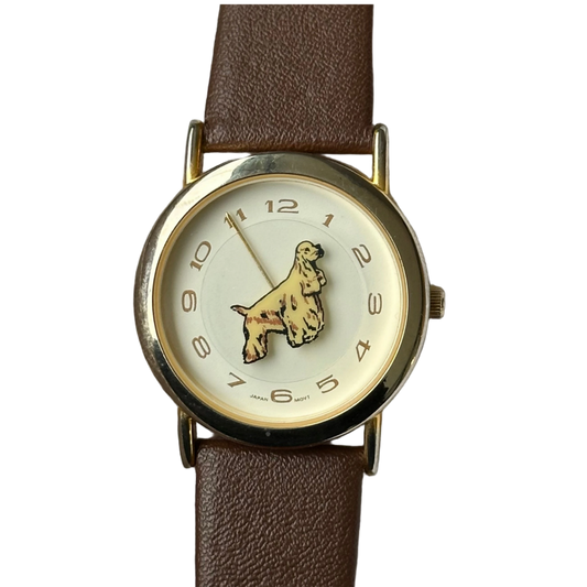 Reloj Wrap Watch Inc. Segundero de Disco Año 1991 Cocker Spaniel Americano ÚNICO