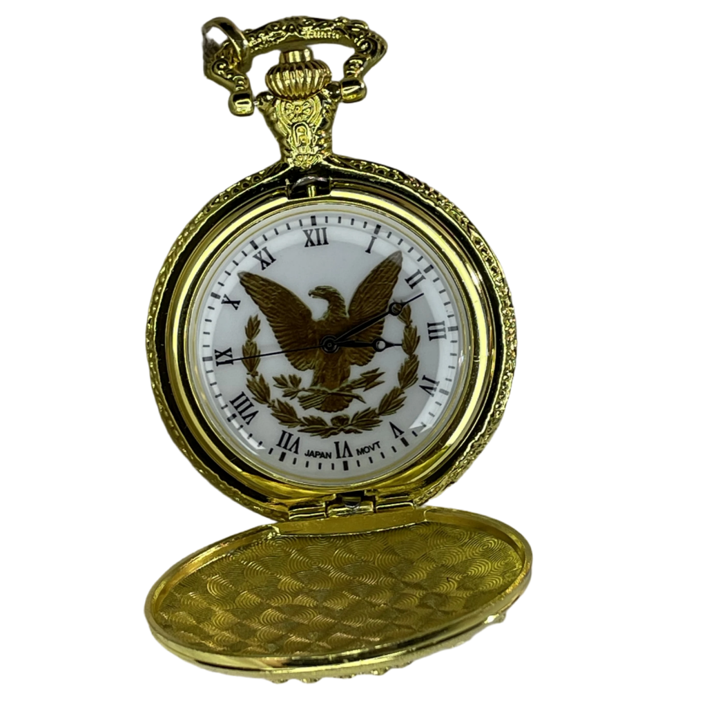 Reloj de Bolsillo Águila Americana 90´s con Cadena y Numeración Romana JAPAN MOV
