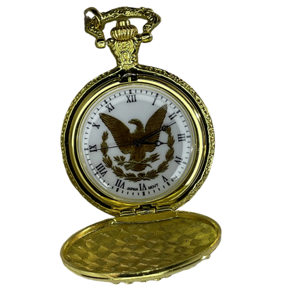 Reloj de Bolsillo Águila Americana 90´s con Cadena y Numeración Romana JAPAN MOV