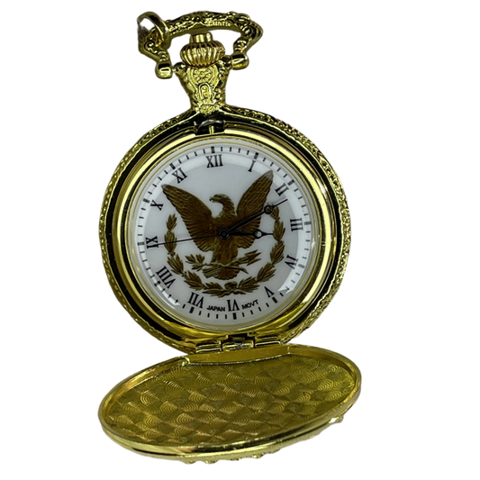 Reloj de Bolsillo Águila Americana 90´s con Cadena y Numeración Romana JAPAN MOV