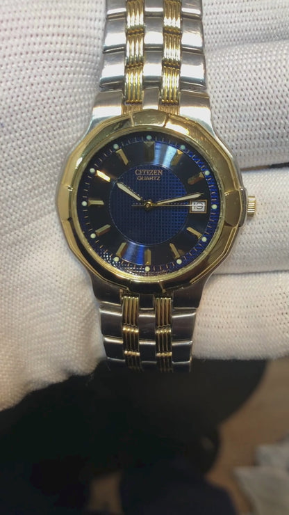 Reloj Citizen Hombre Año 1991 Calibre 2510 Bicolor Dial Azul