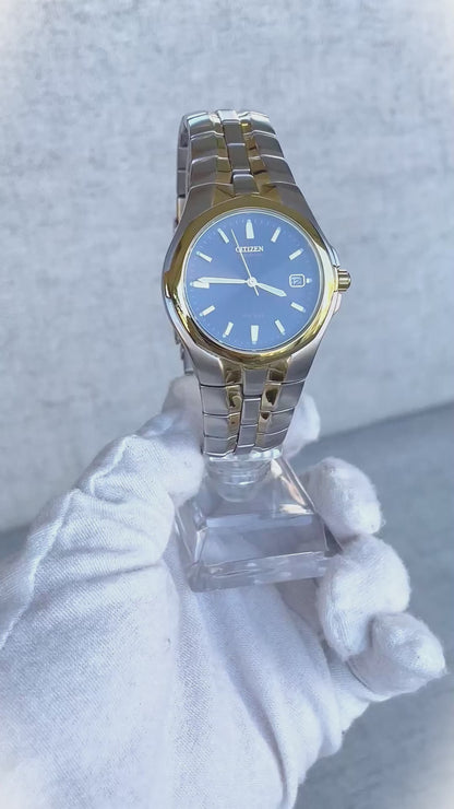 Reloj Citizen Eco-Drive Hombre NOS Azul 2000s SOLAR two tone