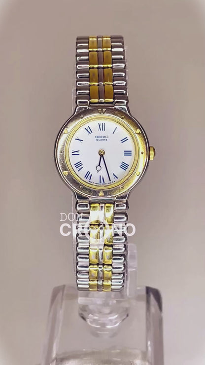 Reloj Joya Seiko Mujer Julio de 1992 Núm. romanos azules y brazalete bicolor ESCASO