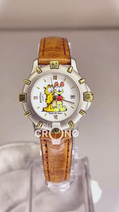 Reloj Armitron de Garfield y Odie Año 1994 Mujer Máquina Suiza Pulsera Original