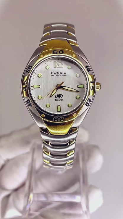 Reloj Fossil Blue Mujer WM3429 Bicolor Año 2003 esfera cepillada plateada