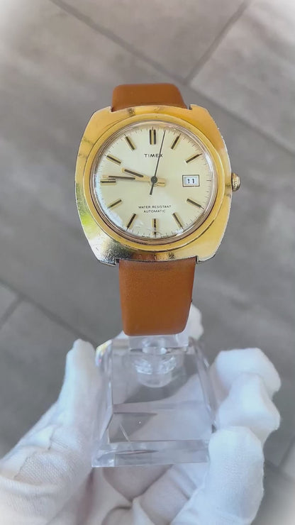TIMEX Automático Hombre 1974 Funciona Perfecto Tonneau Fecha ESCASO