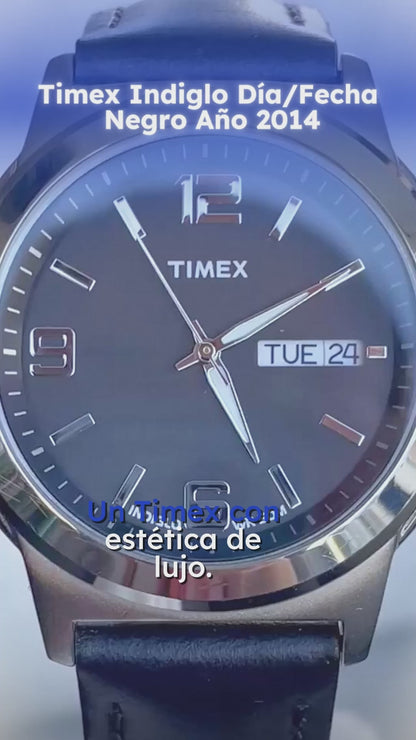 Reloj Timex Hombre Daydate Negro 2014 Indiglo Dial Cuadri
