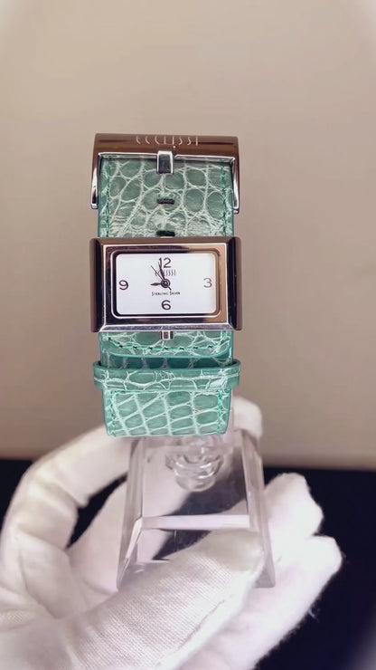 Reloj Ecclissi Mujer Años 2000´s Plata 925 NOS Correa Verde Exclusivo RARO