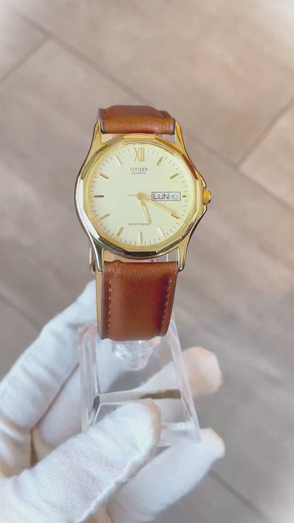 Reloj Citizen Quartz Hombre años 90´s Dial Champagne Day-Date