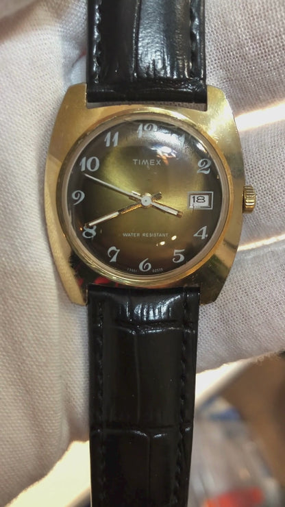 Reloj Timex Sunburst Café-oro A Cuerda Vintage Año 1975 Único