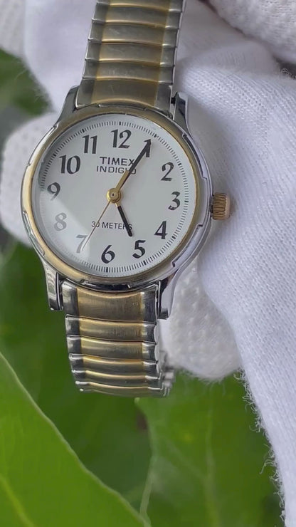 Reloj Timex Mujer Vintage 1997 Cuarzo Indiglo Dial Blanco