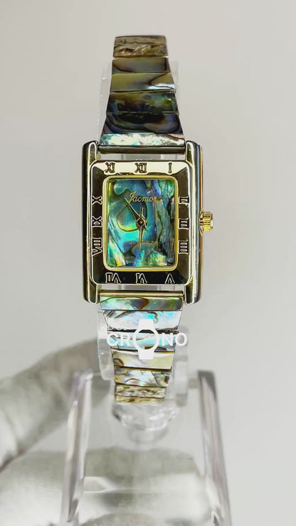 Reloj Jacmor Mujer Rectangular Dorado Esfera y Brazalete Nacarados Año 1992 ESCASO