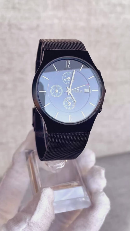 Reloj Skagen Denmark Hombre Negro 2010´s Mesh Cronógrafo 39mm