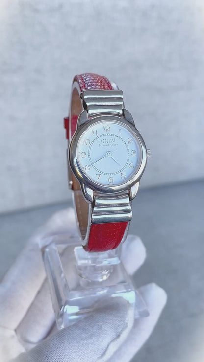 Reloj Ecclissi Mujer Plata 925 Madreperla Rojo Hebilla Plata Pieza Única