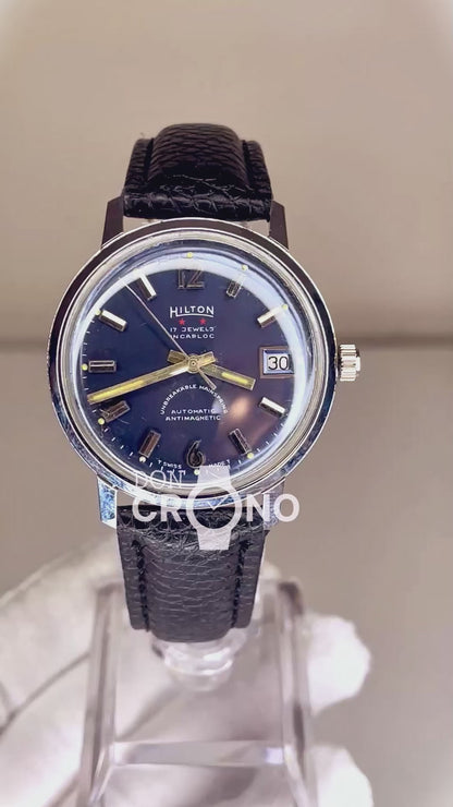 Reloj Hilton Automático Hombre 17Jewels Sunburst Azul Año 1964 INCABLOC ESCASO