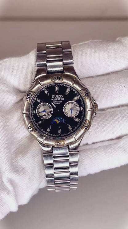 Reloj Guess FASE LUNAR Waterpro Multifunción Day-Date 1996 35mm