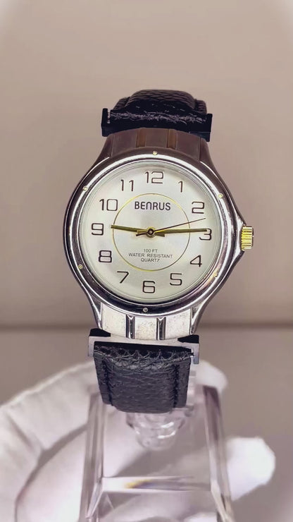 Reloj Benrus Hombre Esfera Plateada Concéntrica Año 1998 Correa Nueva