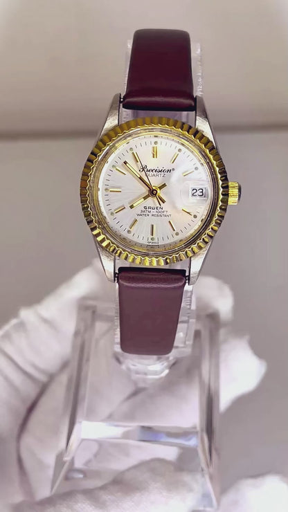 Reloj Gruen Precision Quartz Mujer Año 1995 Bicolor 28 mm Bisel estriado