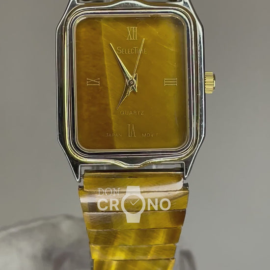 Reloj joya de mujer SelectTime 1988 Resina veteada estilo ojo de tigre Impecable