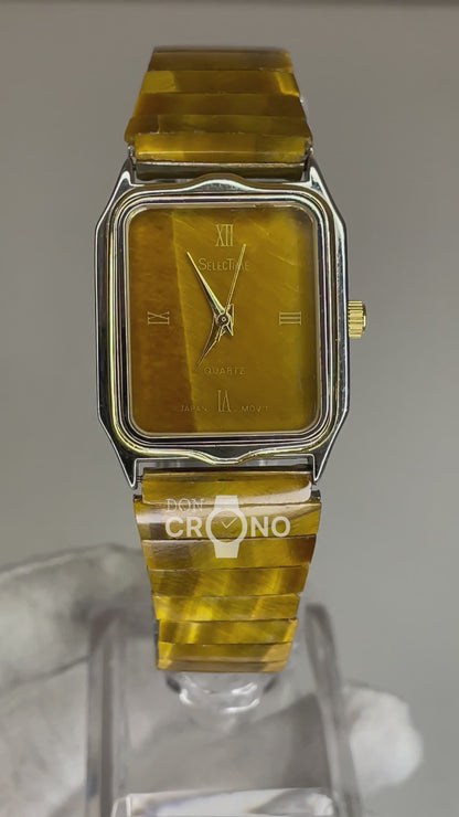 Reloj joya de mujer SelectTime 1988 Resina veteada estilo ojo de tigre Impecable