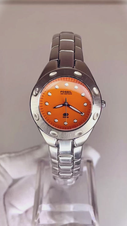 Reloj Fossil Mujer Blue AM-3354 Orange Dial 100M Año 2003