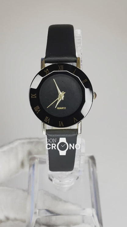 Accutime Negro Facetado y Romanos Dorados 2016 Impecable