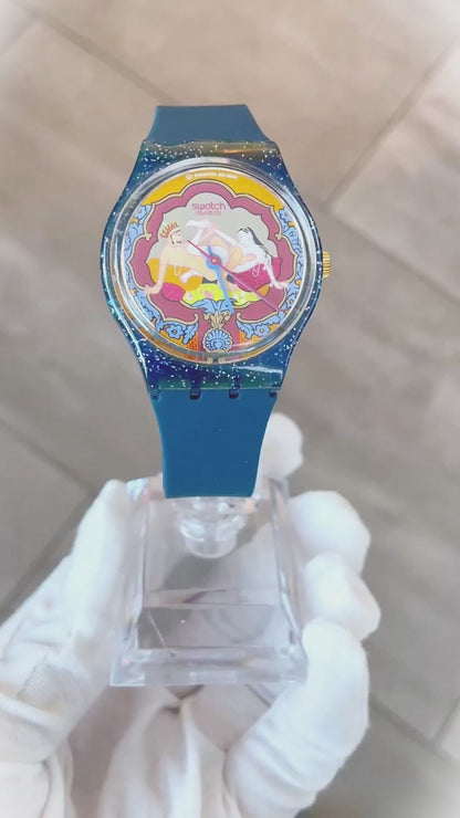Reloj Swatch Gent Kama Sutra 1993 Azul Glitter MUY ESCASO