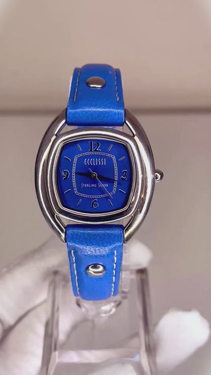 Reloj de plata maciza Ecclissi Sterling Silver 925 / Caja y hebilla de plata AZUL ÚNICO