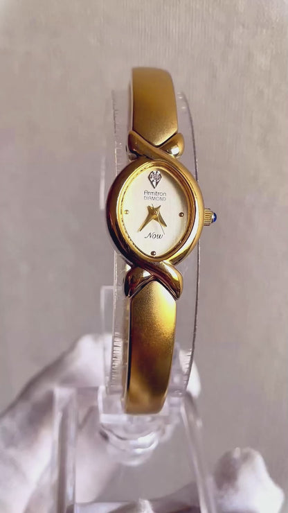 Reloj Joya Armitron Diamond Mujer Años 90 Ovalado Dorado